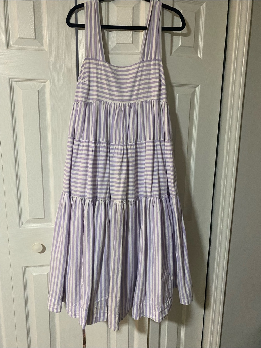 Anthropologie Lavender and White Striped Tiered Dress